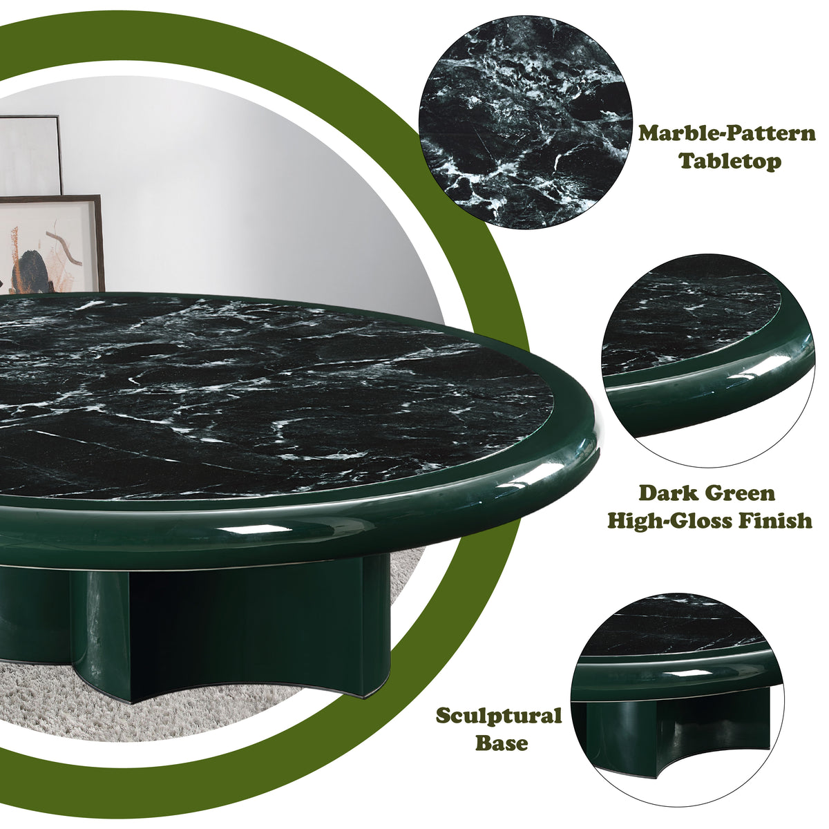 Ronald Dark Green MDF Coffee Table – 47" Coffee Table – view 3