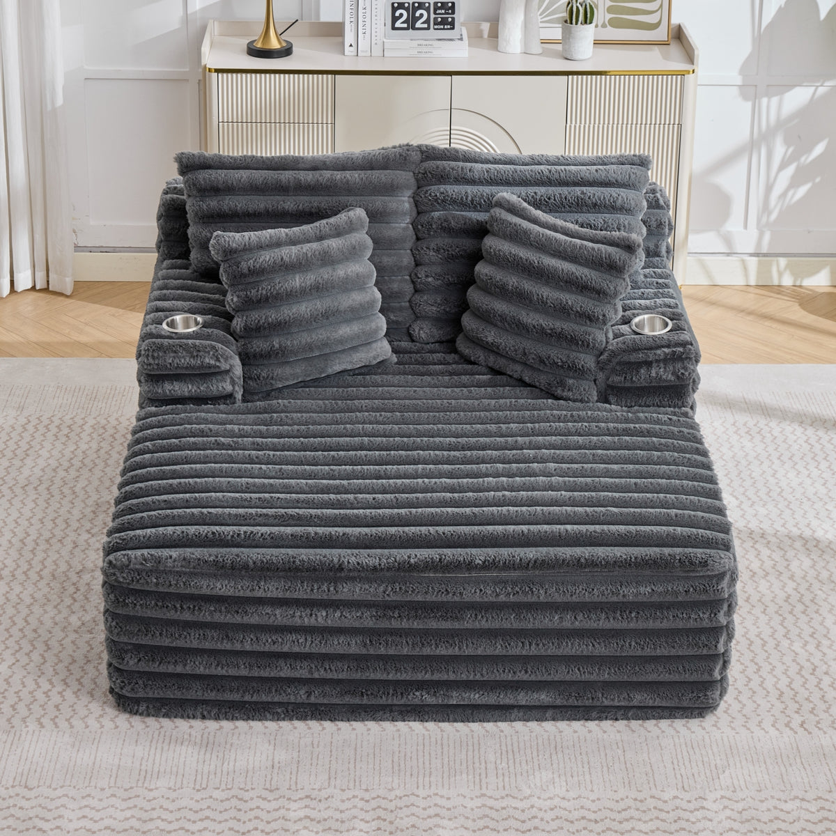Rosalind Corduroy Chaise Lounge – 60" Oversized Grey Chaise Sofa – view 12