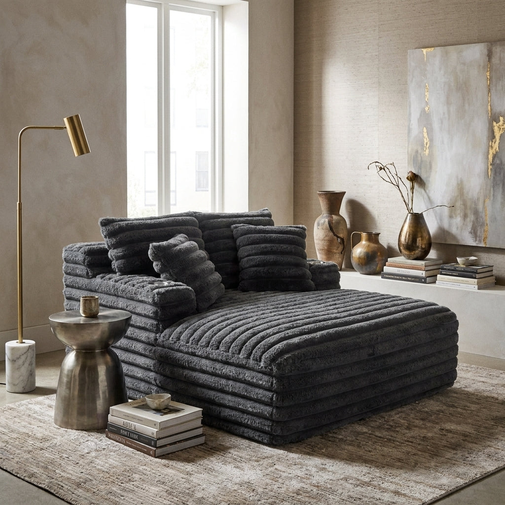 Rosalind Corduroy Chaise Lounge – 60" Oversized Grey Chaise Sofa – view 2