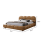 Roswell Vegan Leather Platform Bed – Biscuit Tufted Headboard (Queen / King, Tan) showcasing modern design and dimensions.