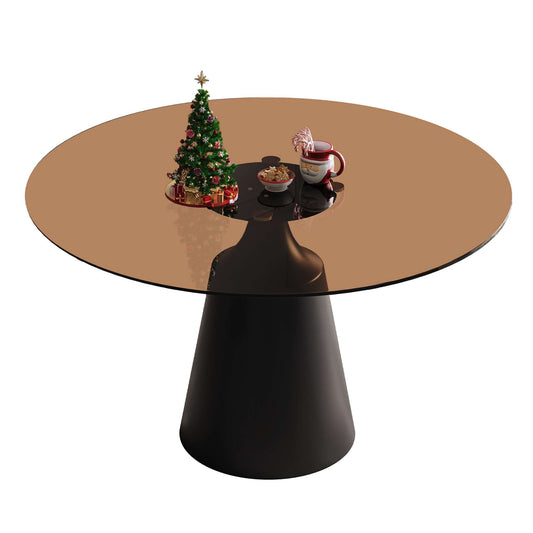 Round Mid-Century Modern Dining Table with Glass Top 35" styled for Christmas with décor and holiday treats.