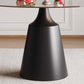 Round Mid-Century Modern Dining Table with Glass Top 35" featuring a sleek black sculptural pedestal base.