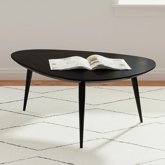 Rowan Black Mango Wood Coffee Table – 39" Triangular Iron-Leg Table – view 2
