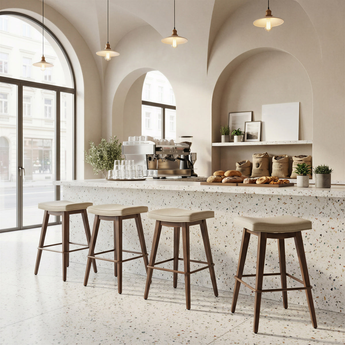 Divat Beige & Walnut Counter Stool (Set of 2)