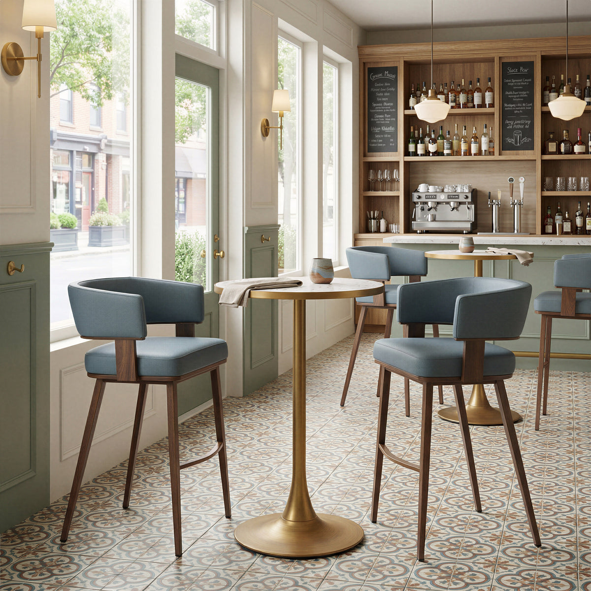 Poise Azure Gray & Walnut Barstool