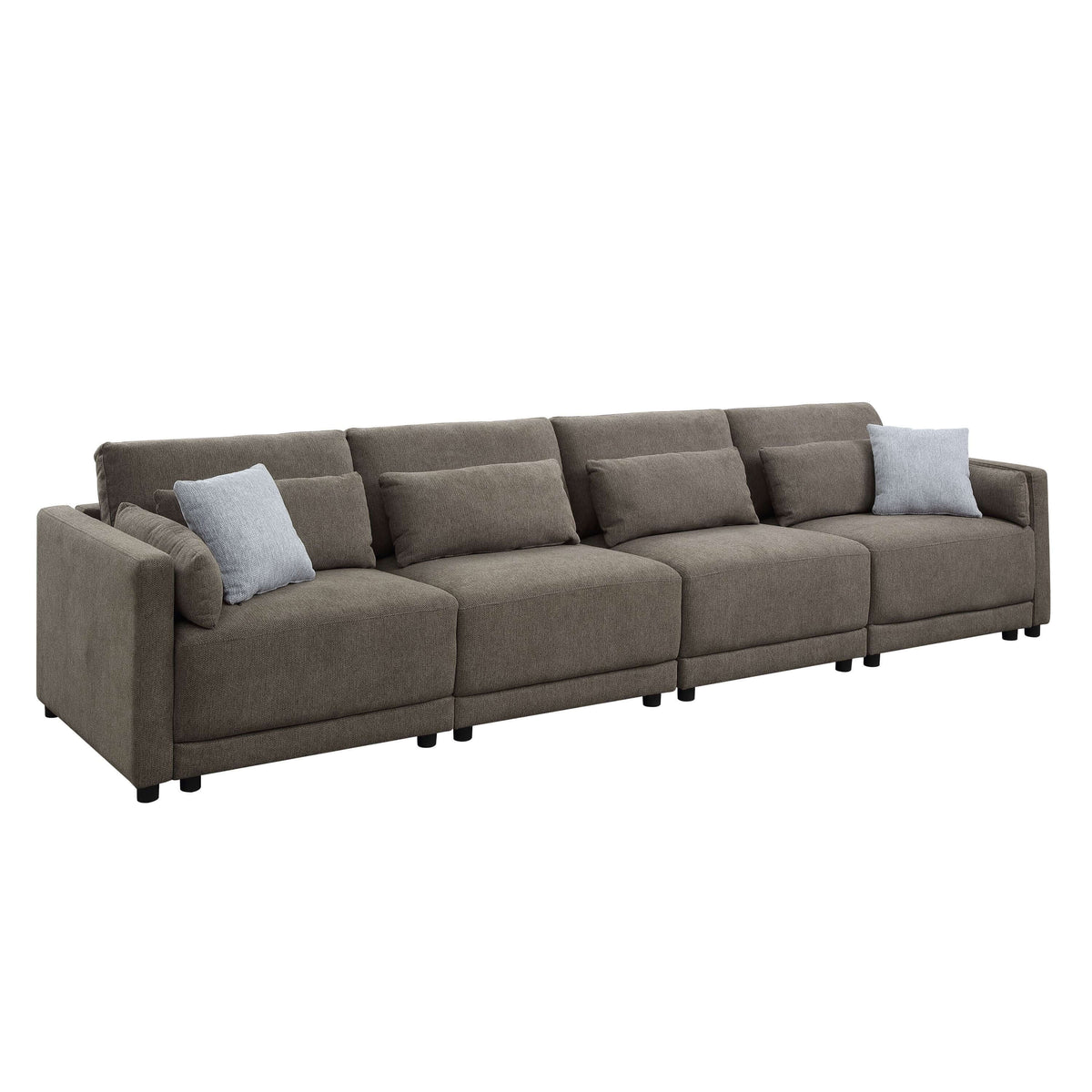 Rylie Brown Linen Modular Sectional Sofa – 144” Couch with Pillows (2 Sizes) in modern living room setting.