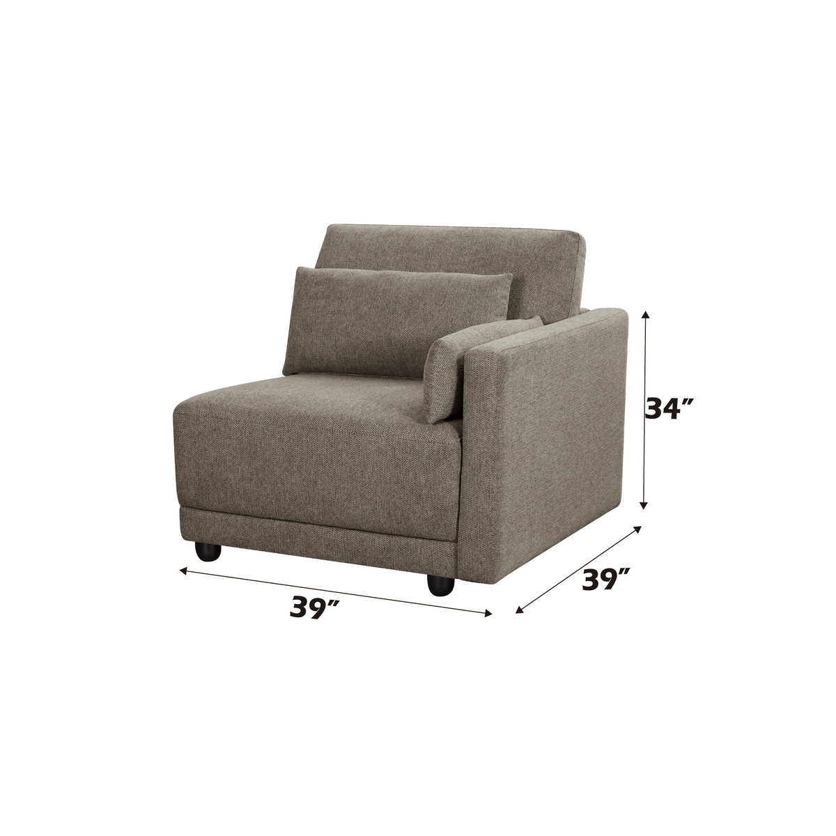 Rylie Brown Linen Modular Sectional Sofa – 144” Couch with Pillows (2 Sizes) - corner seat with dimensions.