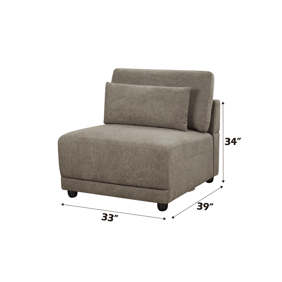 Rylie Brown Linen Modular Sectional Sofa – 144” Couch with Pillows (2 Sizes) armless seat shown in modern design.