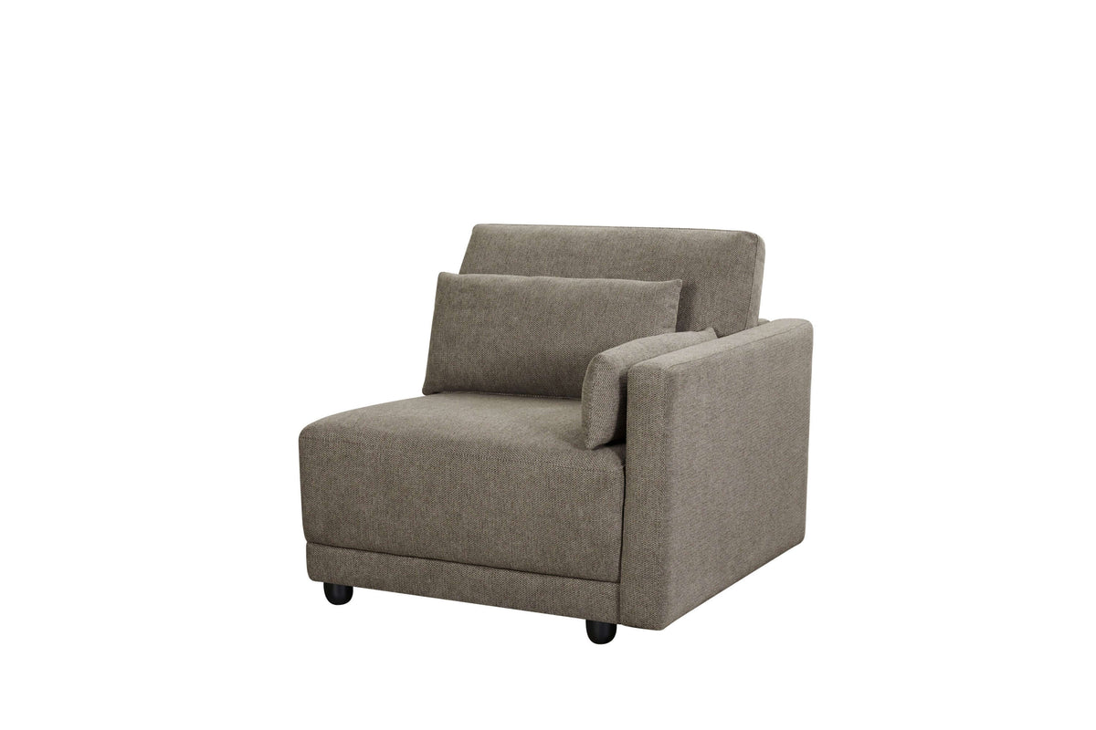 Rylie Brown Linen Modular Sectional Sofa – 144” Couch with Pillows (2 Sizes) armless chair in modern design.