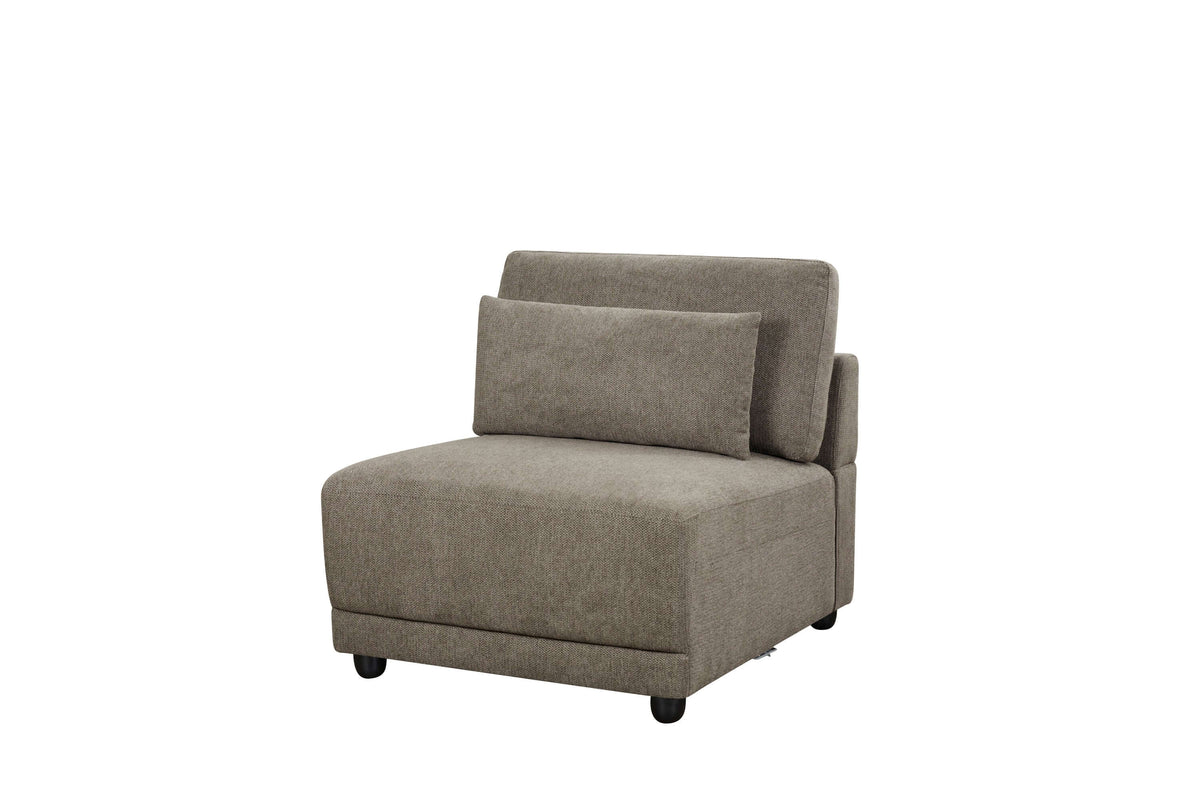 Rylie Brown Linen Modular Sectional Sofa – 144” Couch with Pillows (2 Sizes) armless chair in gray fabric.