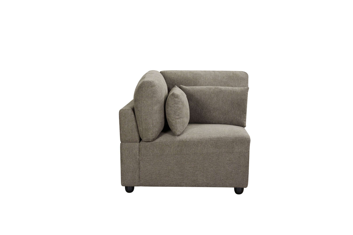 Rylie Brown Linen Modular Sectional Sofa – 144” Couch with Pillows (2 Sizes) Left armchair with cushions