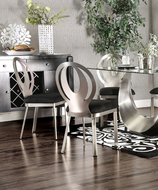 Sabine Dining Chairs – Set of 2, Silver Metal & Black Microfiber – view 2