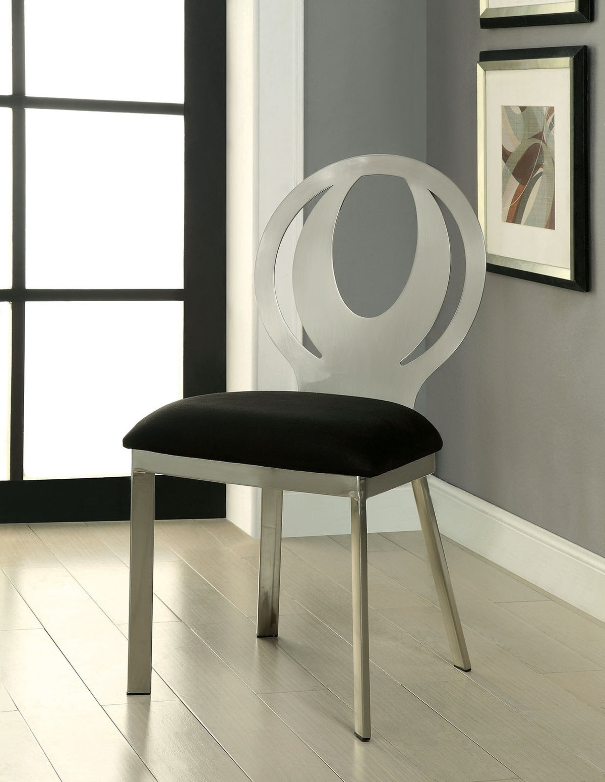 Sabine Dining Chairs – Set of 2, Silver Metal & Black Microfiber – view 8
