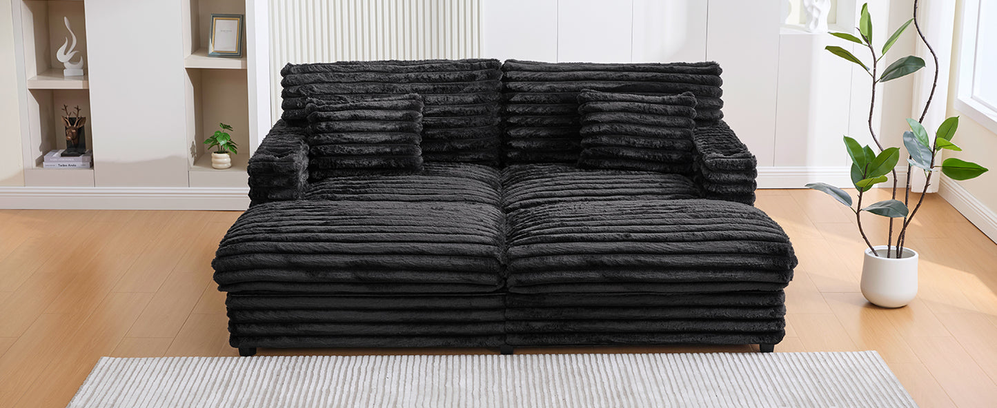 Sabine Faux Fur Double Chaise Sofa – 82" Oversized Lounge Sofa – view 8