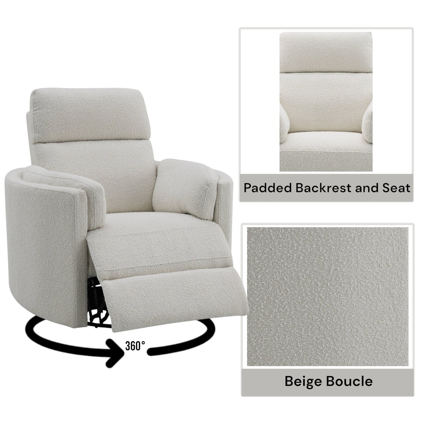 Sagen Beige Boucle Recliner – 40"W Recliner – view 5