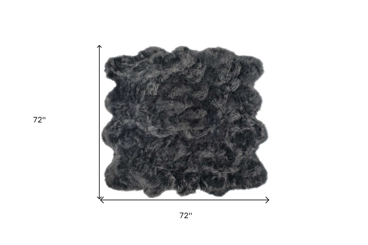 Scalloped faux fur square shag rug 6' x 6' in dark gray, showcasing plush texture and modern design.