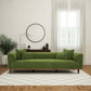 Richardson Velvet Sofa 103” - Scandinavian Modern 3-Seat Sofa with Wood Base in green fabric, stylish living room setup.