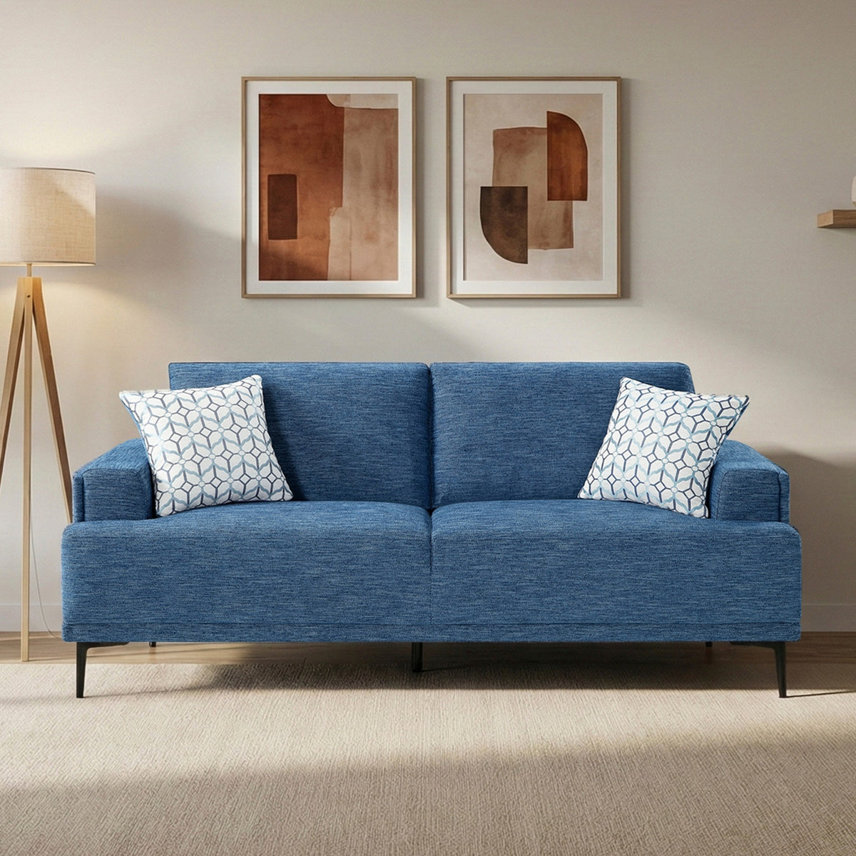 Selby Contemporary Chenille Sofa – Blue, Solid Wood Frame, 83"W – view 3