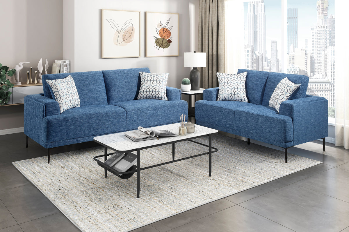Selby Contemporary Chenille Sofa – Blue, Solid Wood Frame, 83"W – view 6