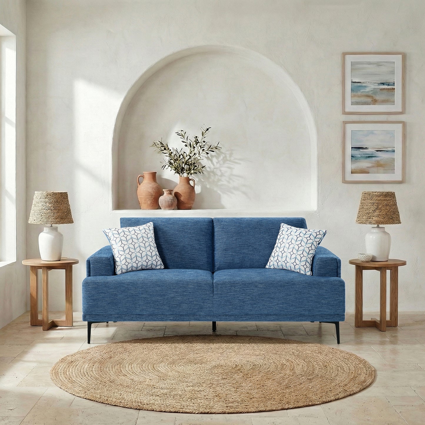 Selby Contemporary Chenille Sofa – Blue, Solid Wood Frame, 83"W – view 7