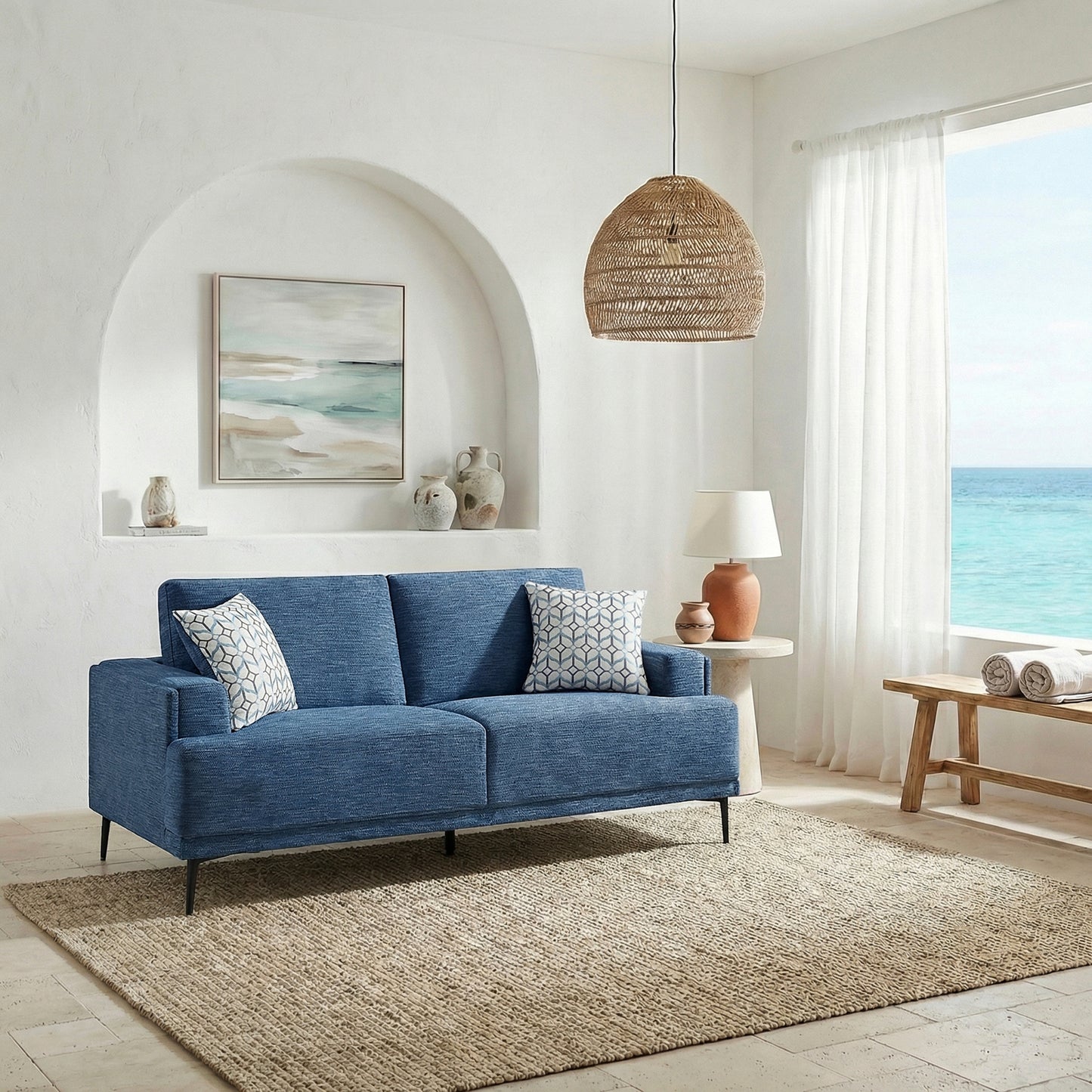 Selby Contemporary Chenille Sofa – Blue, Solid Wood Frame, 83"W – view 8