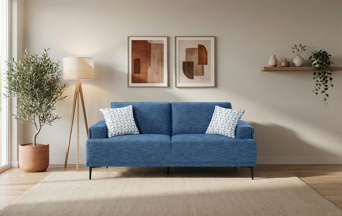 Selby Contemporary Chenille Sofa – Blue, Solid Wood Frame, 83"W – view 9