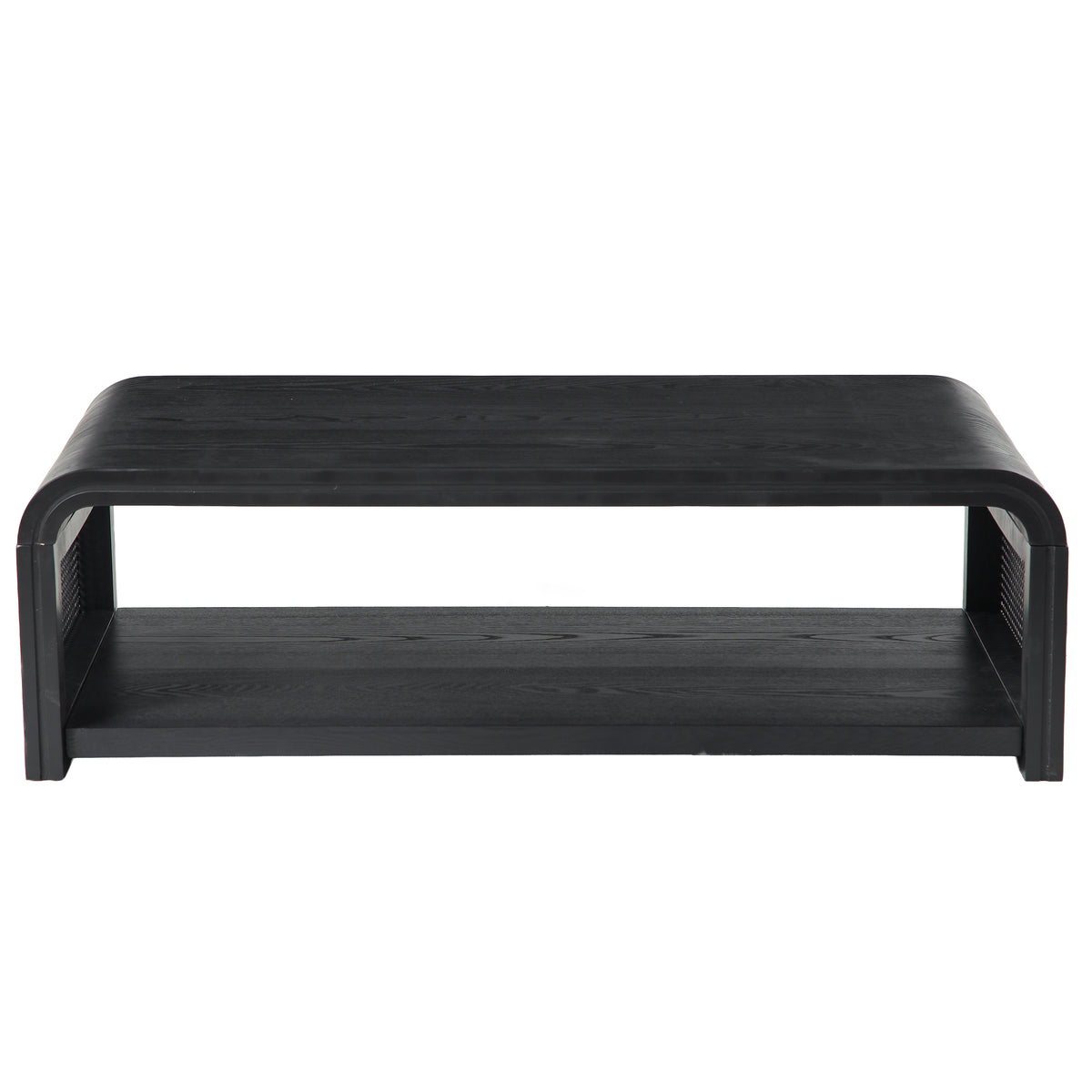 Selby Curved Coffee Table – Rattan Sides, 2-Tier Storage