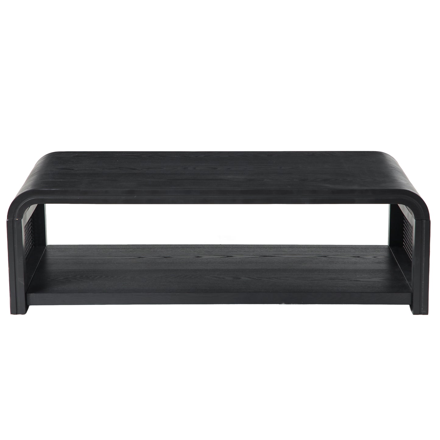 Selby Curved Coffee Table – Rattan Sides, 2-Tier Storage