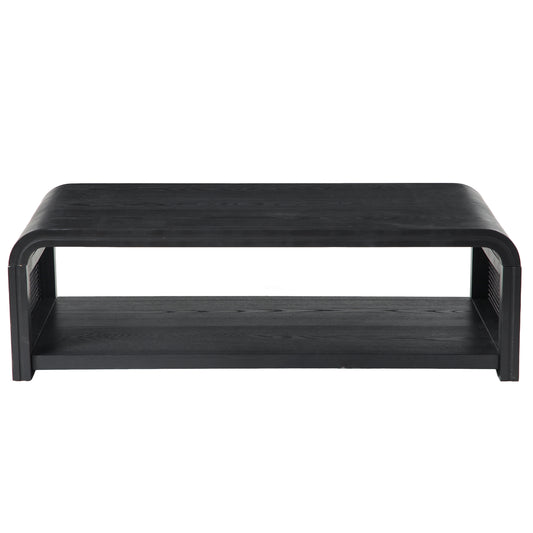Selby Curved Coffee Table – Rattan Sides, 2-Tier Storage