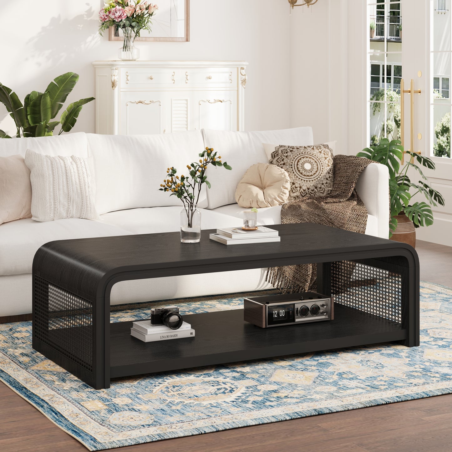 Selby Curved Coffee Table – Rattan Sides, 2-Tier Storage – view 3