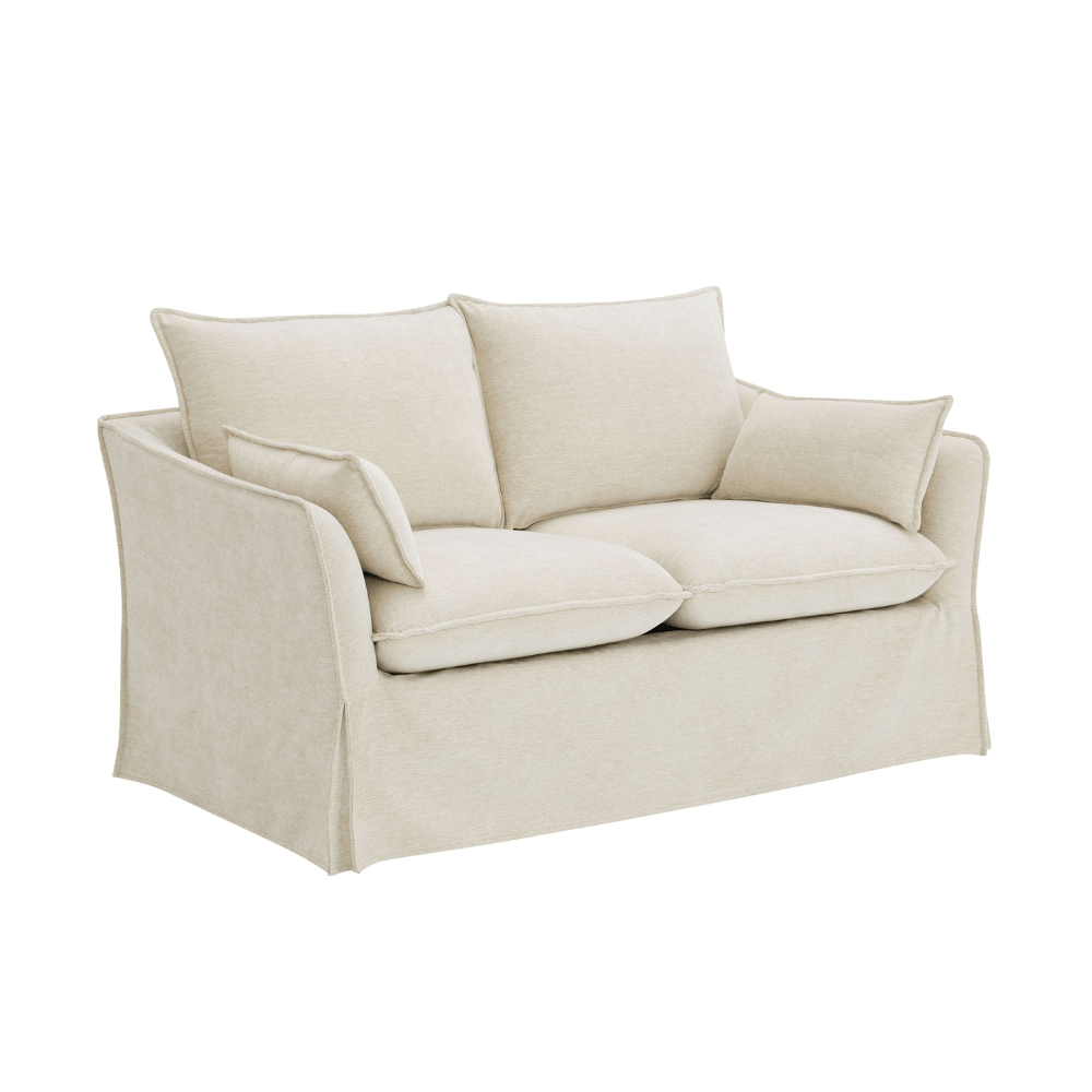 Shane Beige Linen Slipcover Loveseat w/2 Pillows 58"