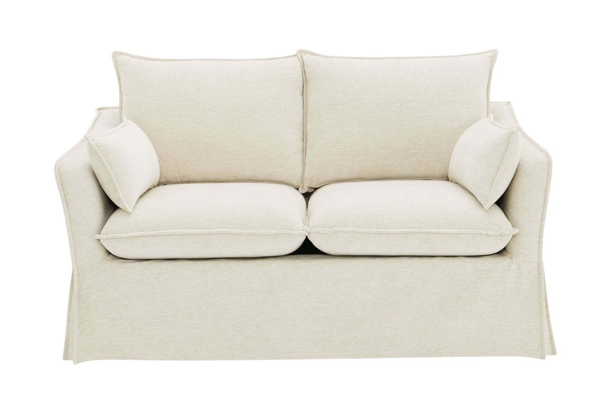Shane Beige Linen Slipcover Loveseat w/2 Pillows 58" with soft cushions and elegant design.