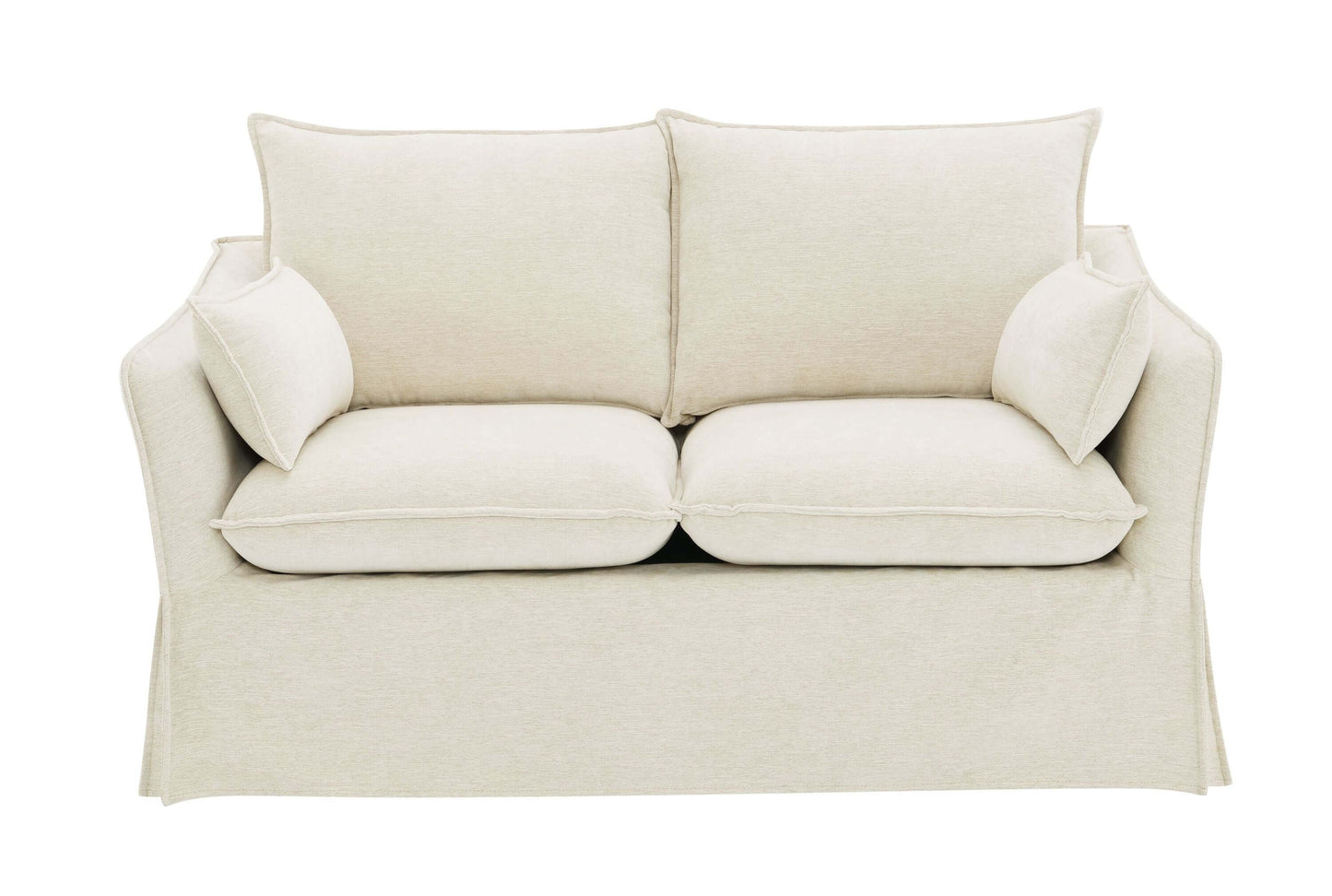 Shane Beige Linen Slipcover Loveseat w/2 Pillows 58" with soft cushions and elegant design.