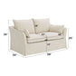 Shane Beige Linen Slipcover Loveseat w/2 Pillows 58" dimensions showing cozy and elegant design.