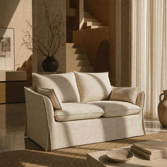 Shane Beige Linen Slipcover Loveseat w/2 Pillows 58"