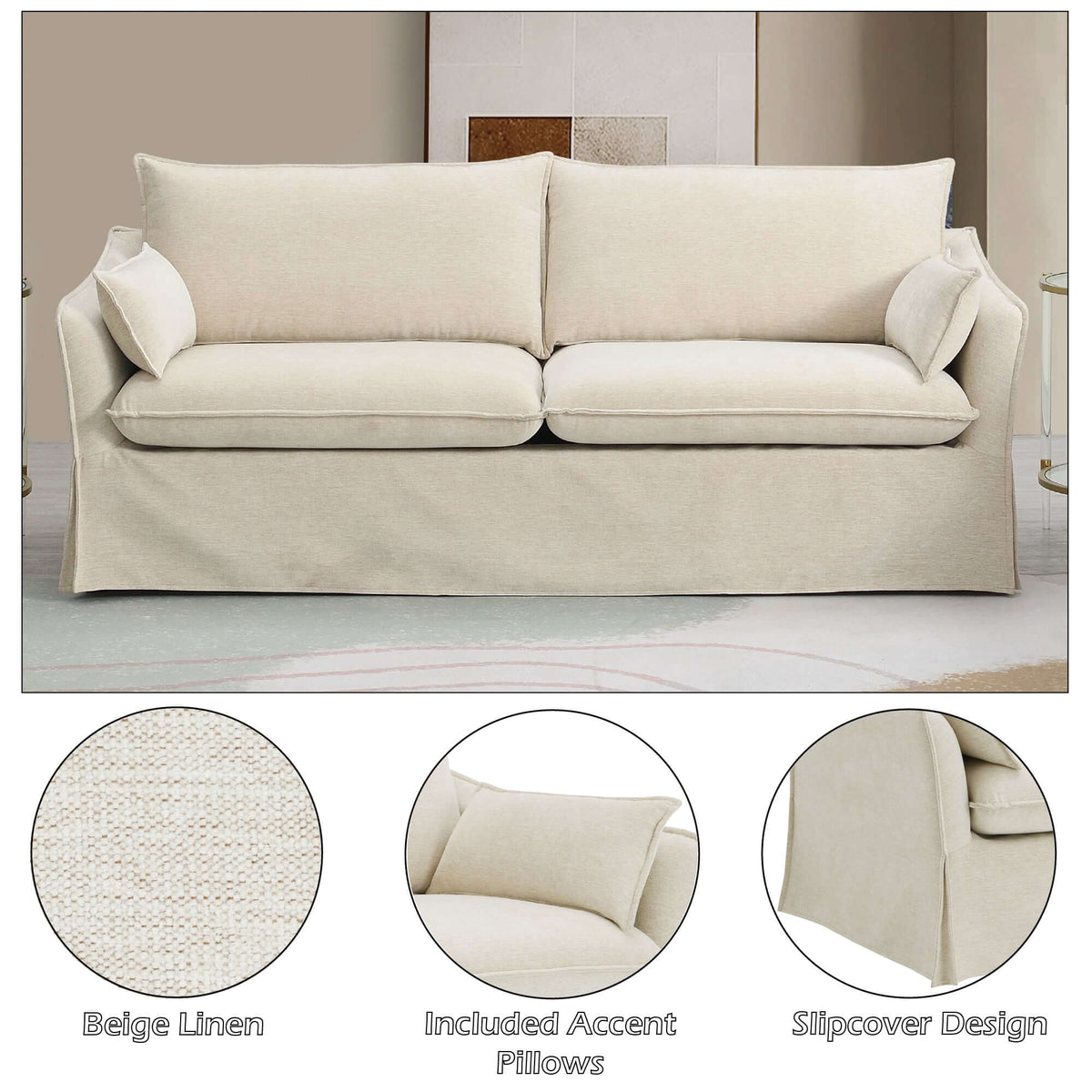 Shane Beige Linen Sofa