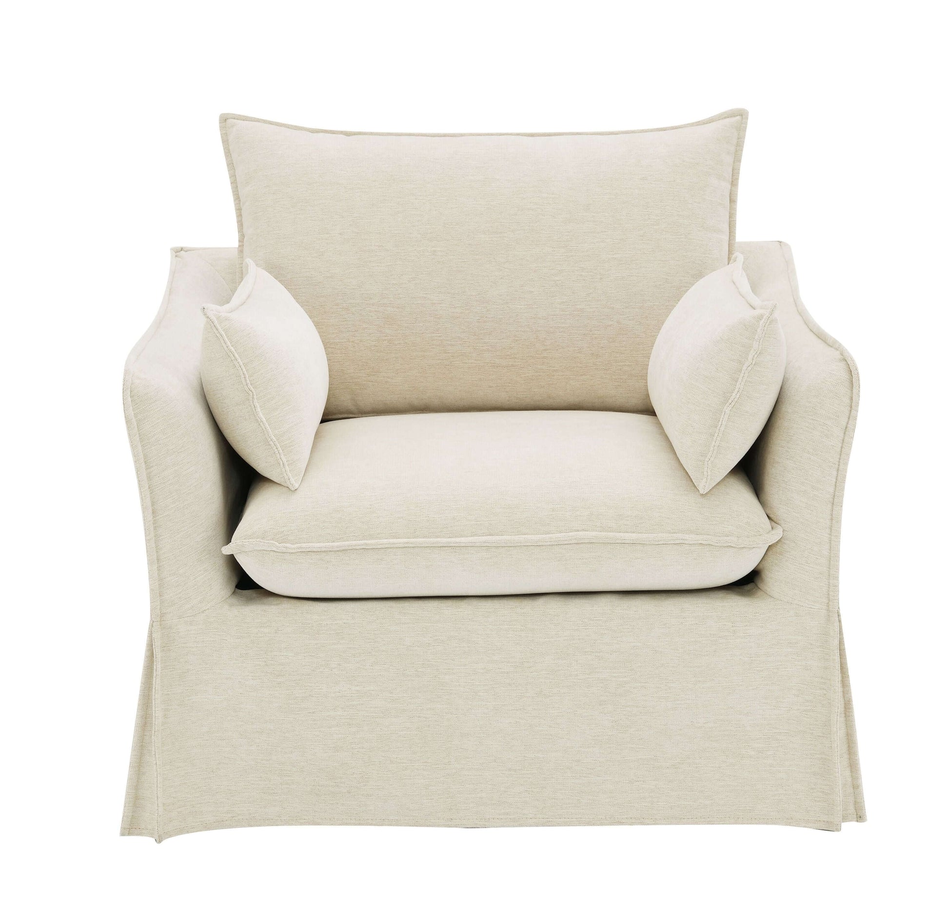 Shane Beige Slipcover Linen Chair w/2 Pillows with soft linen upholstery and two accent pillows.
