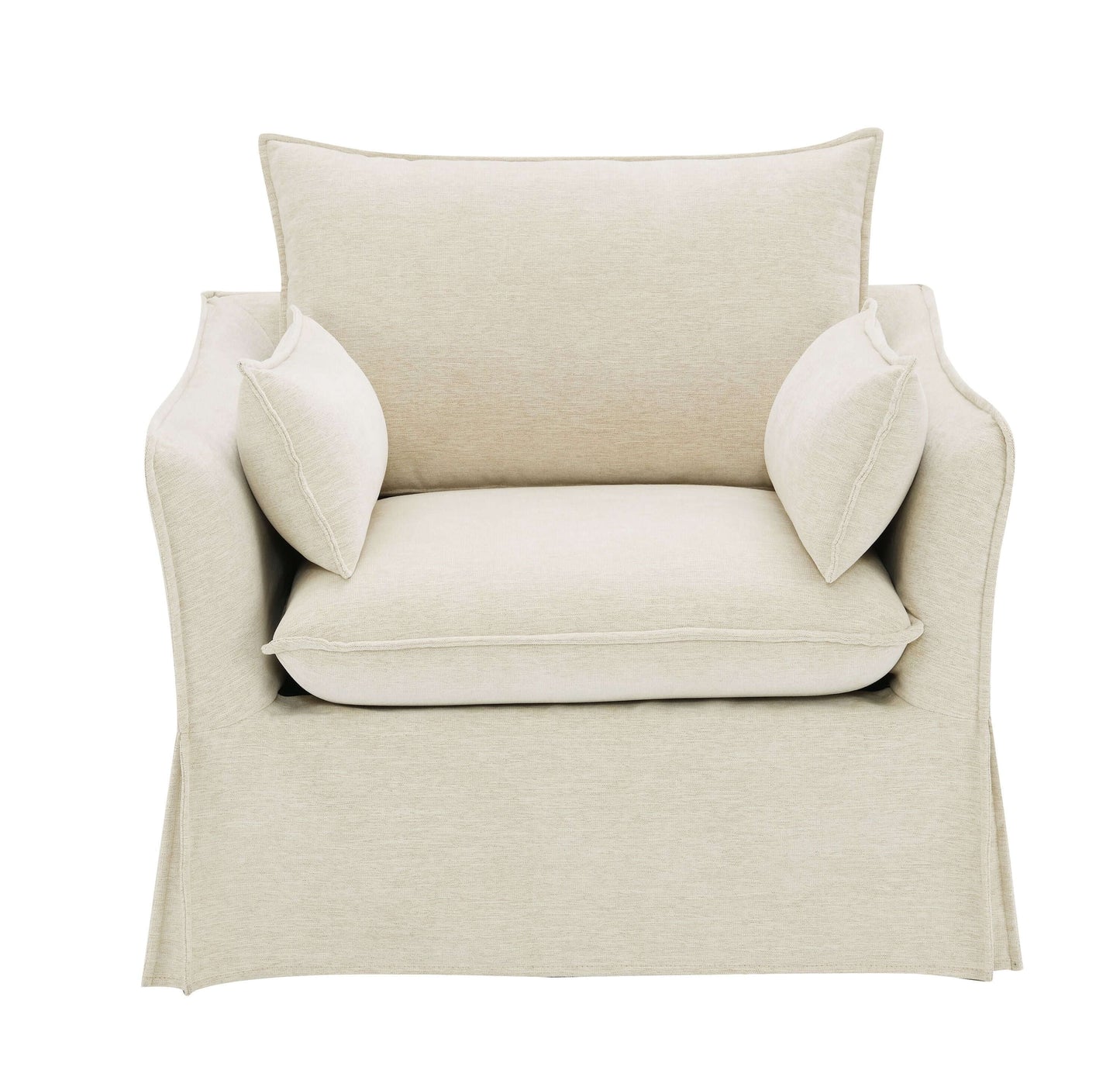 Shane Beige Slipcover Linen Chair w/2 Pillows with soft linen upholstery and two accent pillows.