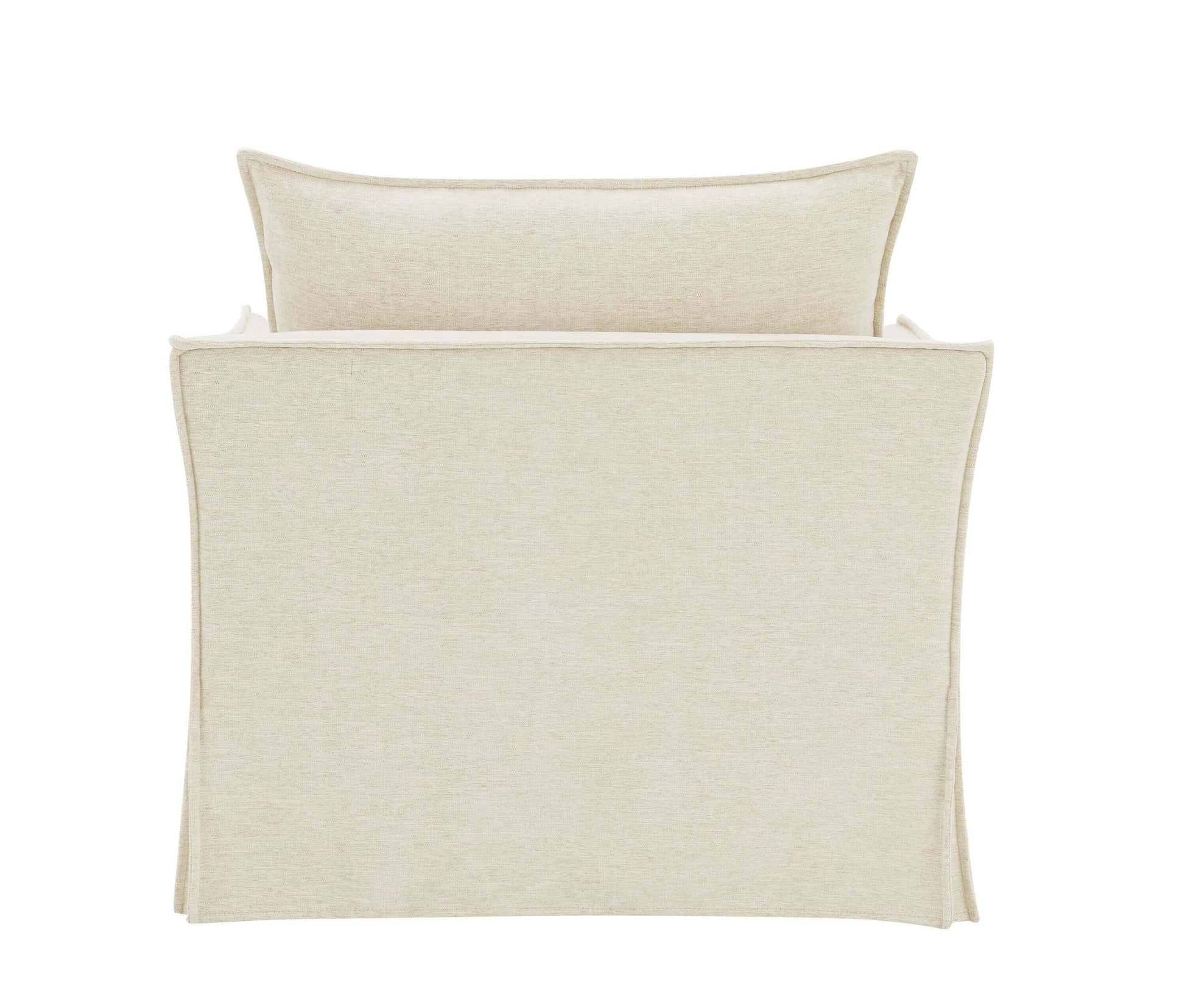 Shane Beige Slipcover Linen Chair w/2 Pillows, featuring soft beige fabric and two matching pillows.
