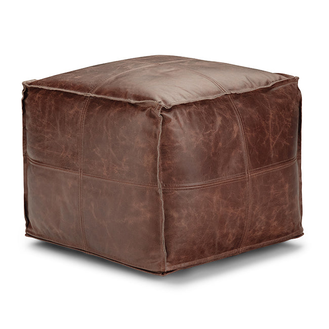 Sheffield Dark Brown Leather Pouf – 18" Square Genuine Leather Ottoman