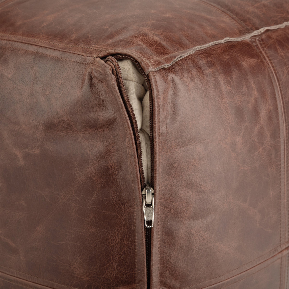 Sheffield Dark Brown Leather Pouf – 18" Square Genuine Leather Ottoman – view 3