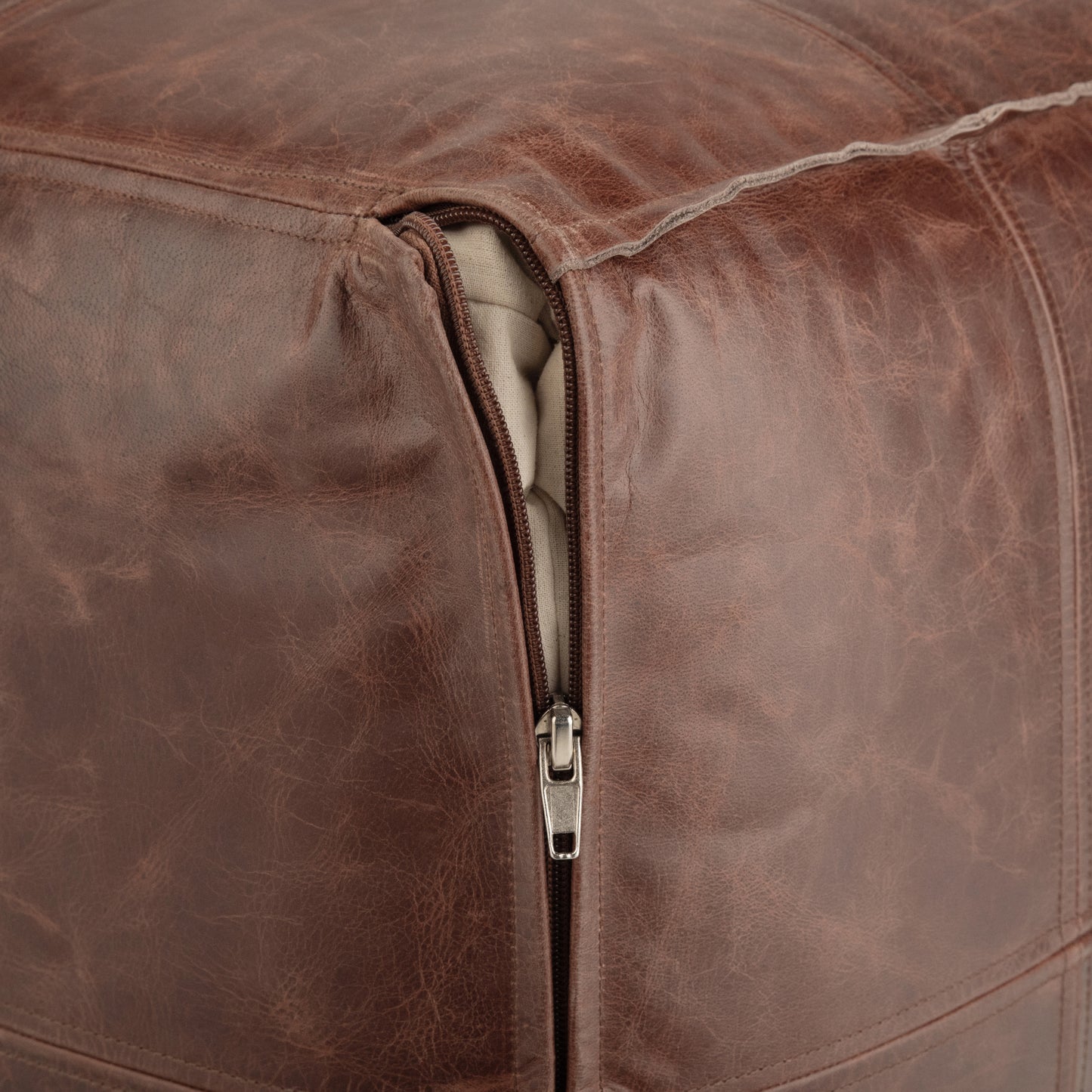 Sheffield Dark Brown Leather Pouf – 18" Square Genuine Leather Ottoman – view 3