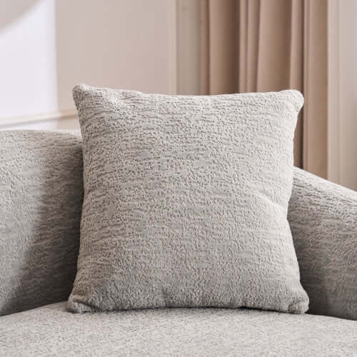 Soft decorative pillow on Boneless Modular Chenille Sectional Sofa – 99” Curved Chaise Compression Couch (White).
