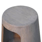 Solid Wood Acid Wash Side Table, Open-Storage with a round top and hollow design showcasing natural texture.