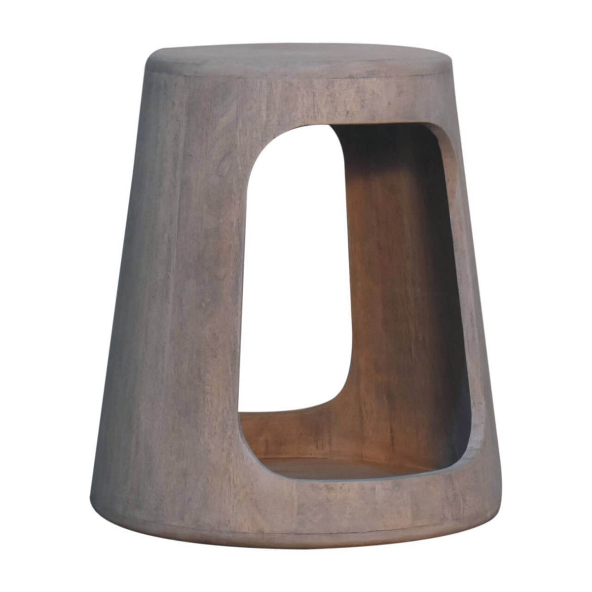 Solid Wood Acid Wash Side Table, Open-Storage with a hollow design and natural texture.