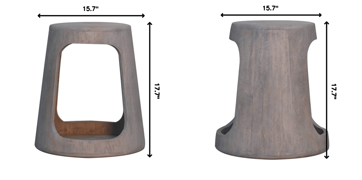 Solid Wood Acid Wash Side Table, Open-Storage showcasing unique design and dimensions of 15.7" height and width.
