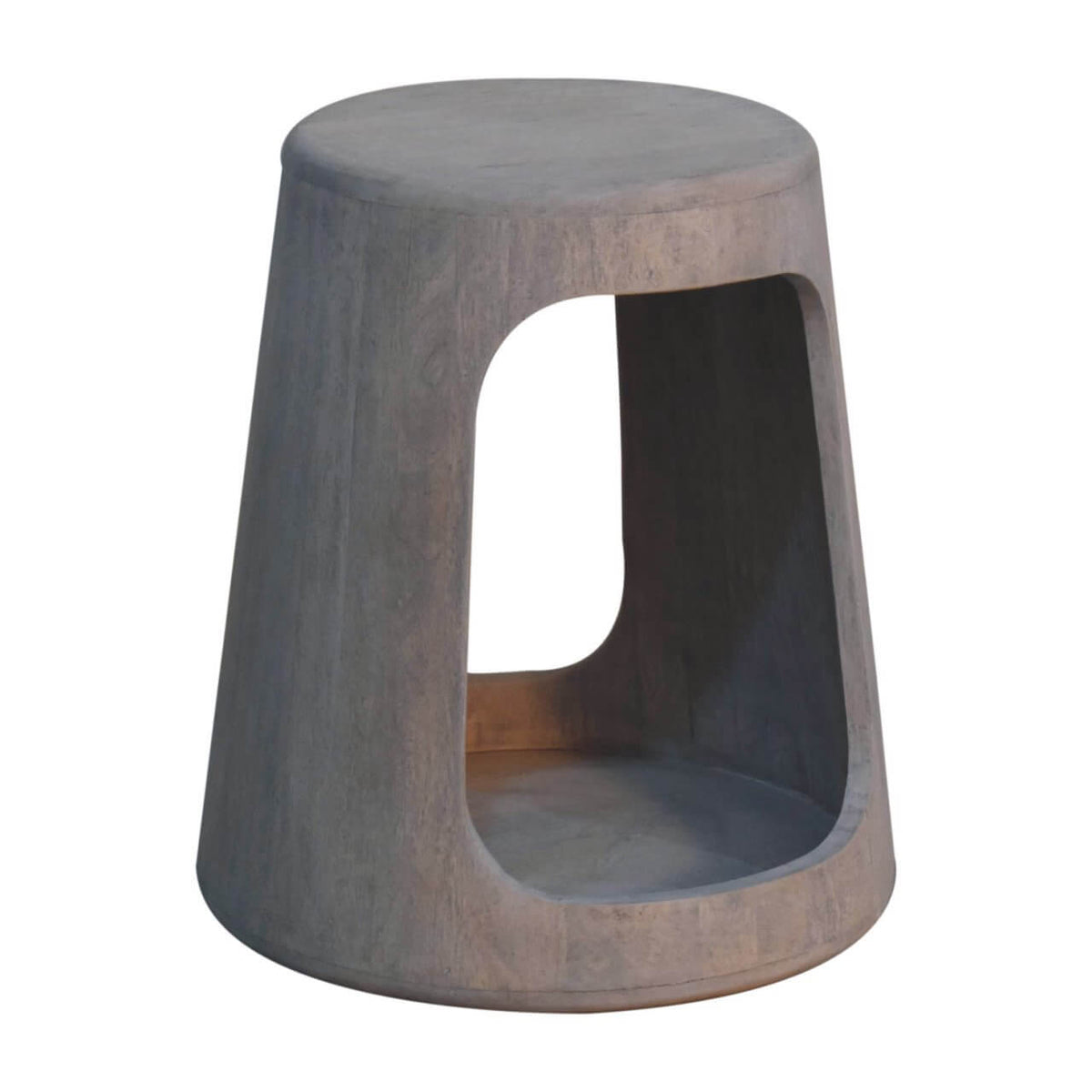 Solid Wood Acid Wash Side Table, Open-Storage with hollow design and natural texture, showcasing artisanal craftsmanship.