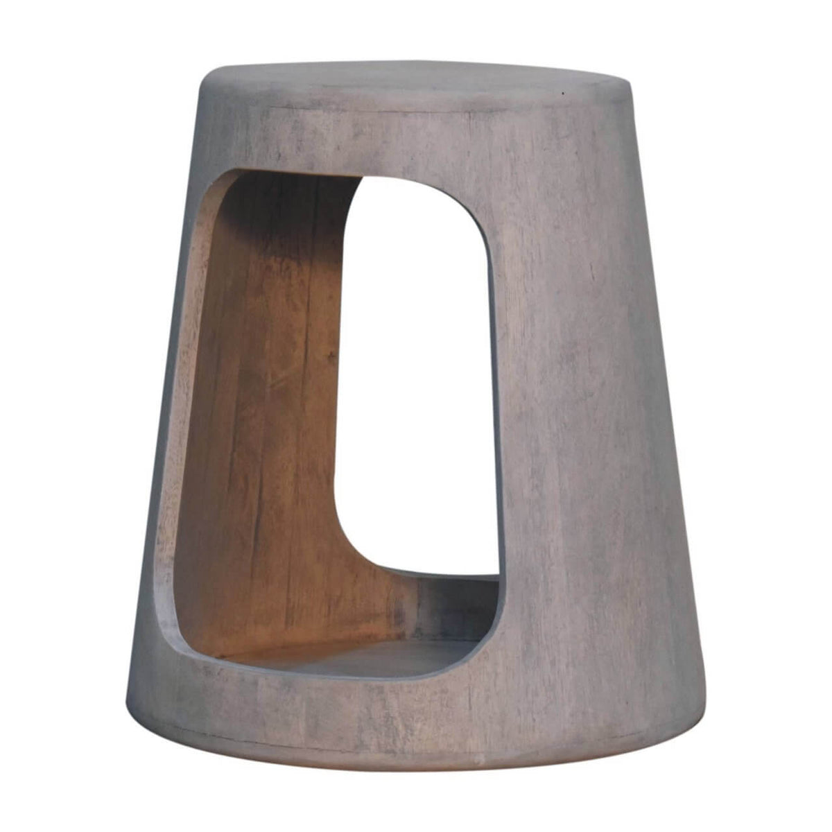 Solid Wood Acid Wash Side Table, Open-Storage with natural texture and sculptural form.