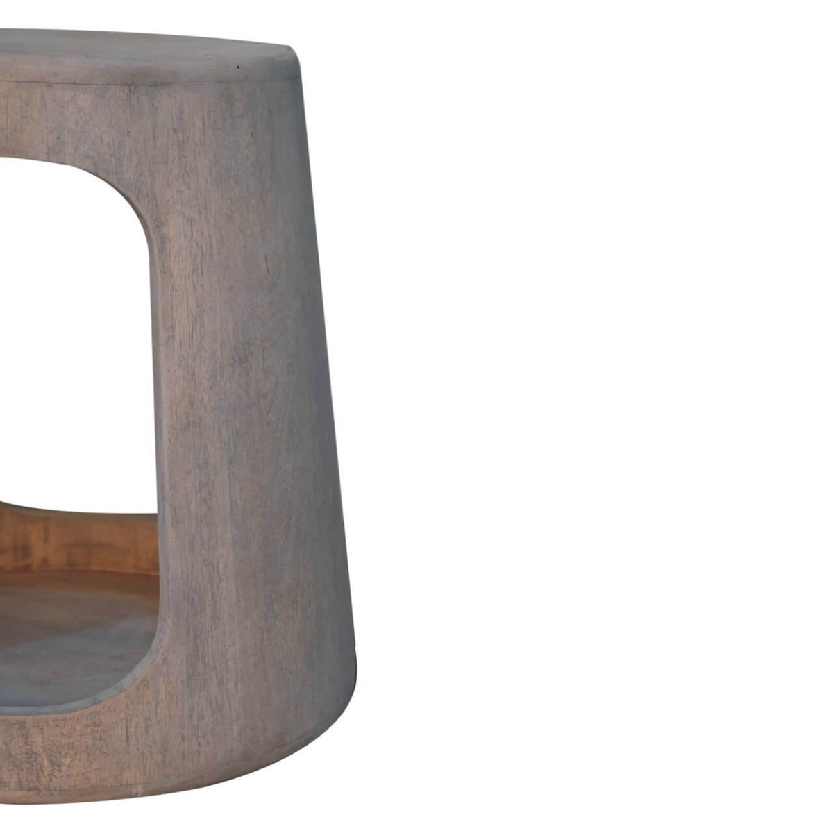 Solid Wood Acid Wash Side Table, Open-Storage showcasing its natural texture and sculptural form.