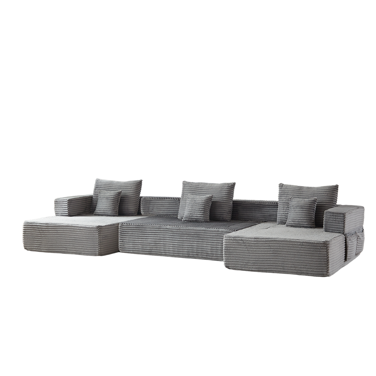 Sorrel Modular Reclining Sectional – Grey Corduroy L-Shaped Sofa – view 12